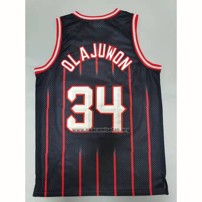 Camiseta Houston Rockets Hakeem Olajuwon NO 34 Mitchell & Ness 1996-97 Negro